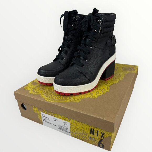 Mix No. 6 Denari Platform Block Booties Black Chunky Heel Lace Up Combat Style 8 - Picture 1 of 10
